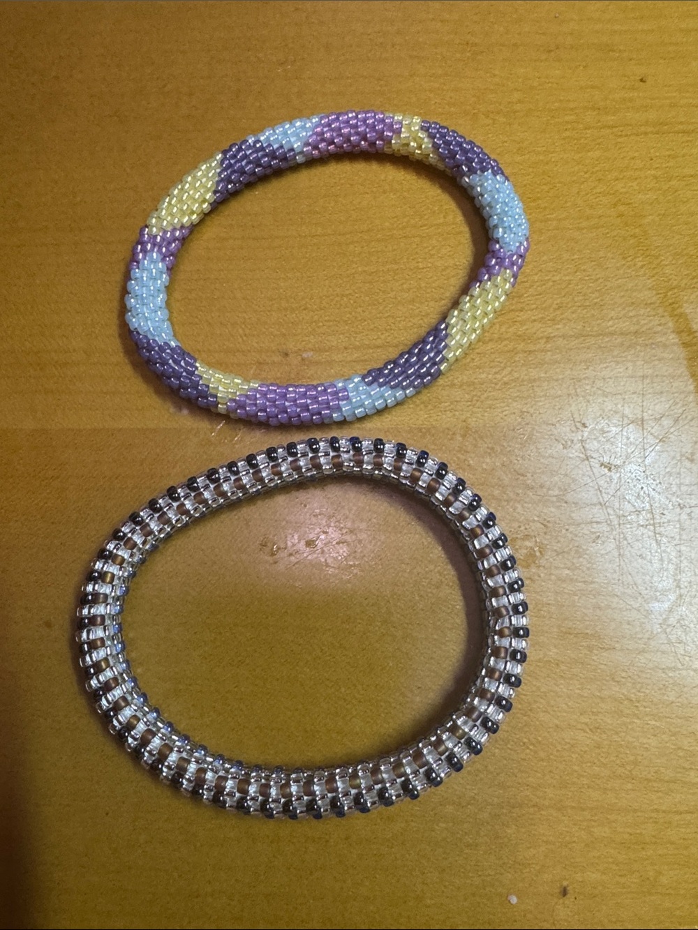 Pastel Multi Bead Stretch Bracelet - Purple, Yellow & Light Blue